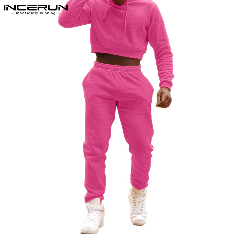 Quần dài INCERUN lưng cao dáng rộng co giãn màu trơn dành cho nam