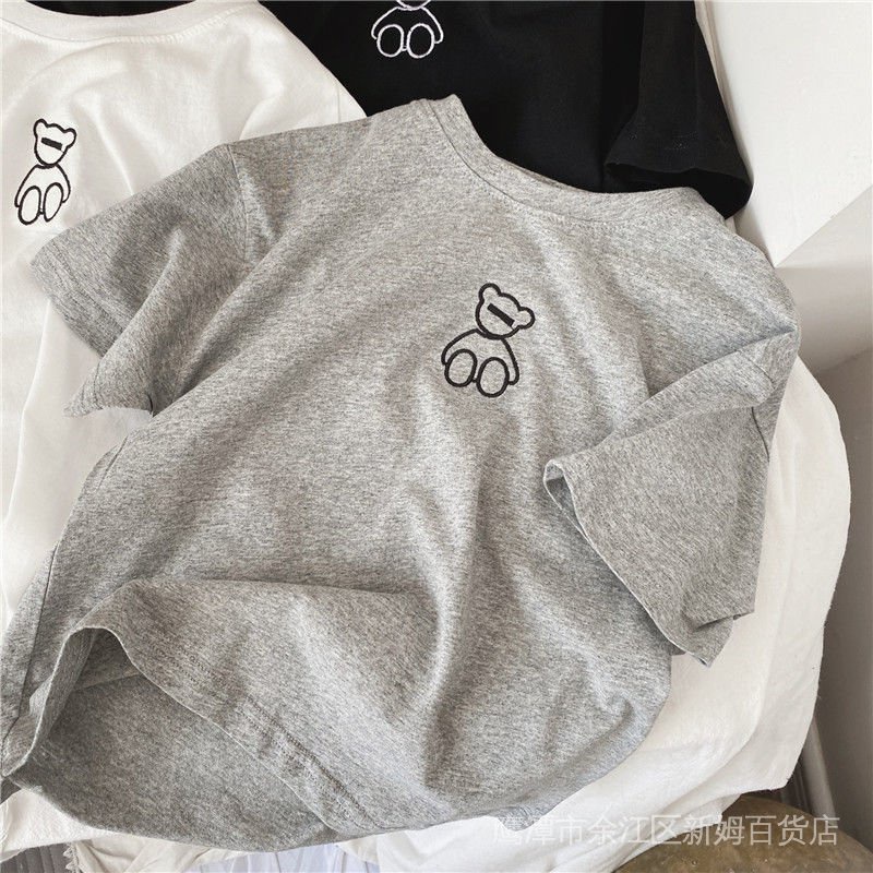 Áo Thun Tay Ngắn Cổ Tròn In Hình Gấu Dễ Thương Phong Cách Hàn Quốc Thời Trang Mùa Hè Dành Cho Bé Trai Và Bé Gái E7Tu 2022