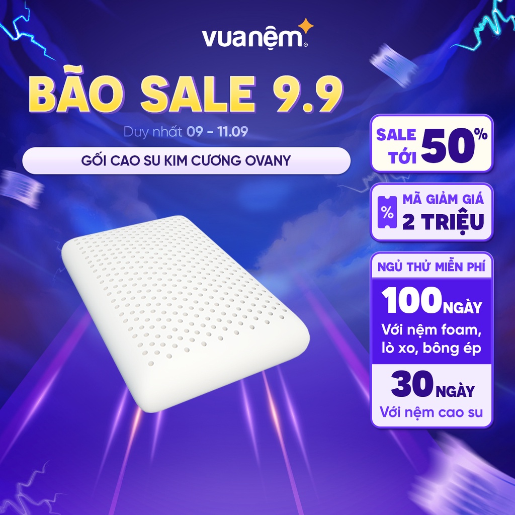 Gối ngủ cao su thiên nhiên Kim Cương Ovany 40x60cm đàn hồi cao, thông khí chống đau vai gáy phân phối bởi Vua Nệm