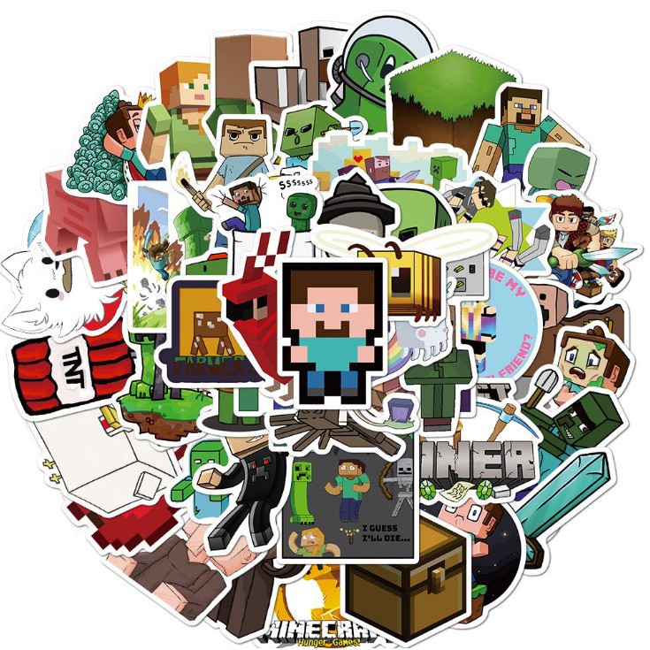 Sticker MINECRAFT nhựa PVC không thấm nước, dán nón bảo hiểm, laptop, điện thoại, Vali, xe,  Cực COOL #129