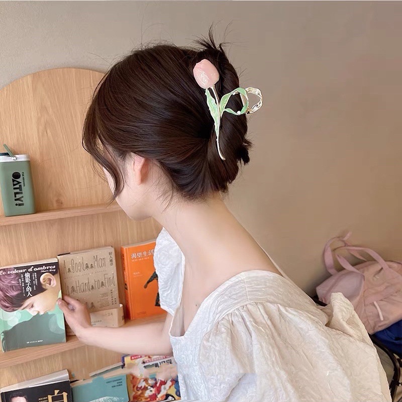 Kẹp tóc hoa tulips kẹp tóc kim loại khí chất hình bông hoa phong cách Hàn Quốc thanh lịch nhẹ nhàng