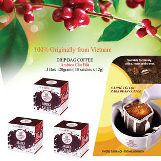 Combo cà phê túi lọc Arabica Cầu Đất ( 3 hộp x 120g)