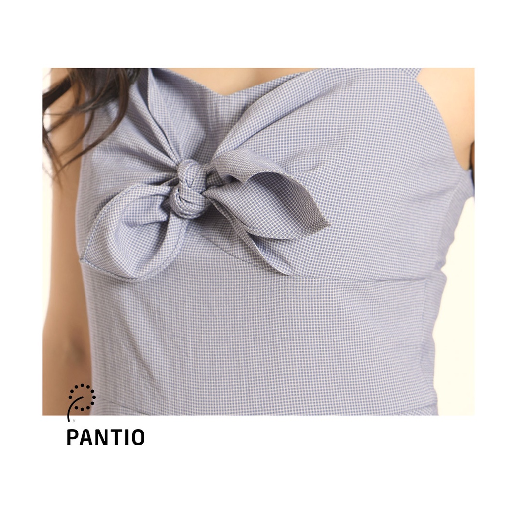 FJS5064 - Jumpsuit Dạo phố vải cotton mềm sọc caro nhỏ thiết kế hở vai - PANTIO