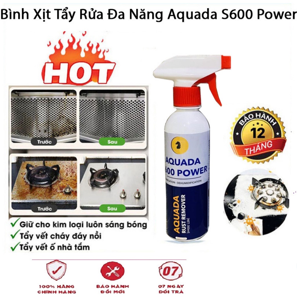 Tẩy dầu mỡ nhà bếp Aquada S600 Power tẩy sạch lưới lọc máy hút mùi, mặt bếp