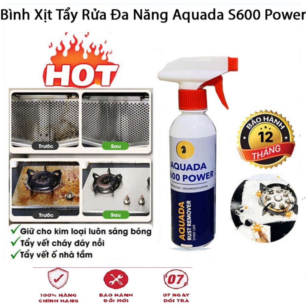 Tẩy dầu mỡ nhà bếp Aquada S600 Power tẩy sạch lưới lọc máy hút mùi, mặt bếp, tường gạch ốp, bồn rửa bát an toàn tiện ích