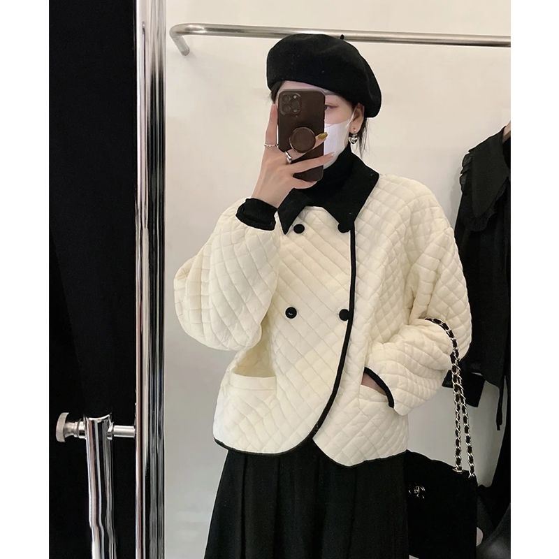 Set Áo Khoác cotton Ngắn Kẻ Sọc Caro Phối Chân Váy Lưng Cao Thời Trang Thu Đông 2022 Sang Trọng Cho Nữ