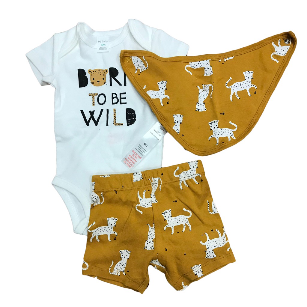 Set 3 món bodysuit cộc tay quần short yếm tam giác PL Baby cho bé 0-9 tháng
