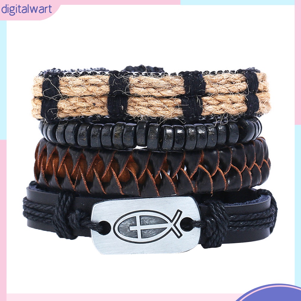 Bộ 4 vòng tay giả da nhiều lớp sành điệu cho nam