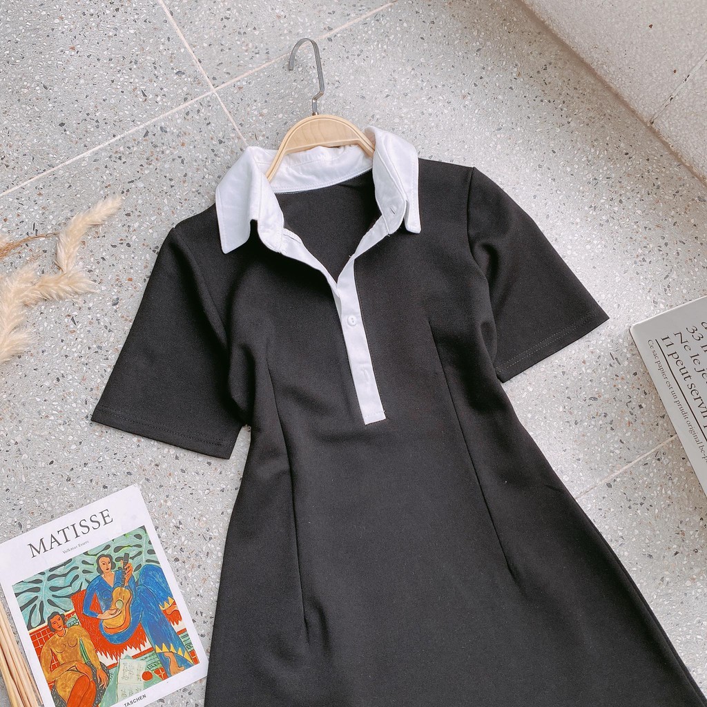 Đầm đen viền cổ trắng | BigBuy360 - bigbuy360.vn