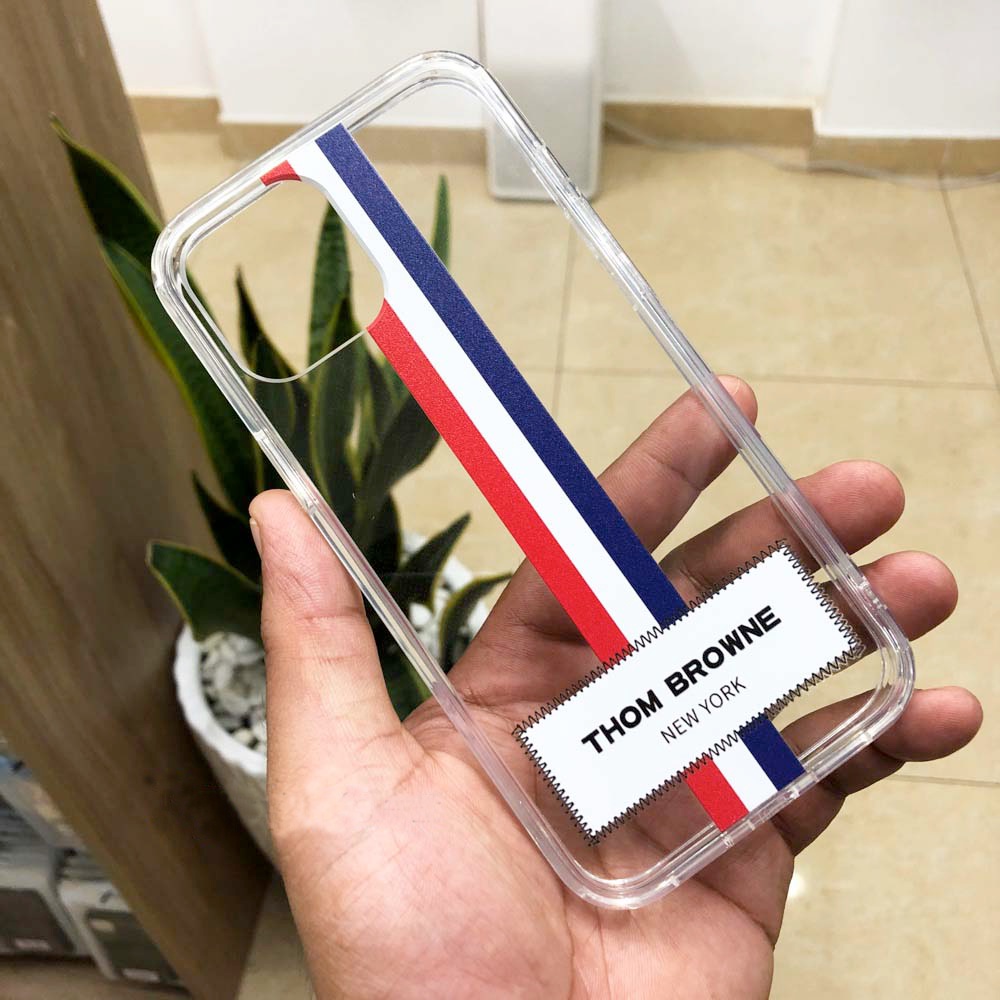 Ốp lưng trong cứng viền dẻo X&amp;M Thom Browne cho IPHONE 7 8 X XS 11 12 13 PLUS PRO MAX họa tiết kẻ sọc xanh đỏ cờ mỹ