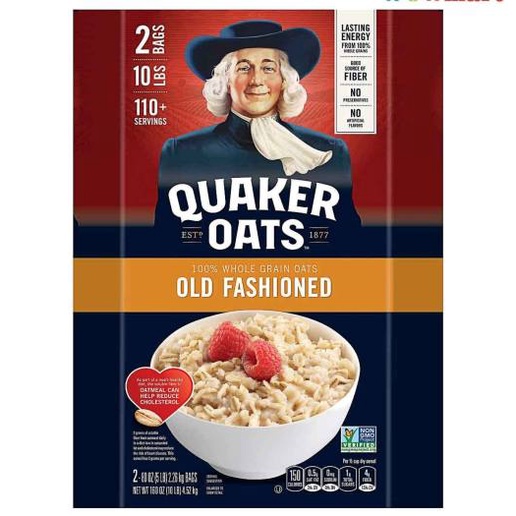 Thùng Yến Mạch Mỹ Quaker Oats Old Fashioned Cán Nguyên 4,52kg Thích Hợp Giảm Cân , Làm Bánh