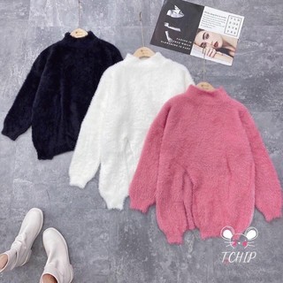 Áo len lông thỏ dáng dài xẻ tà