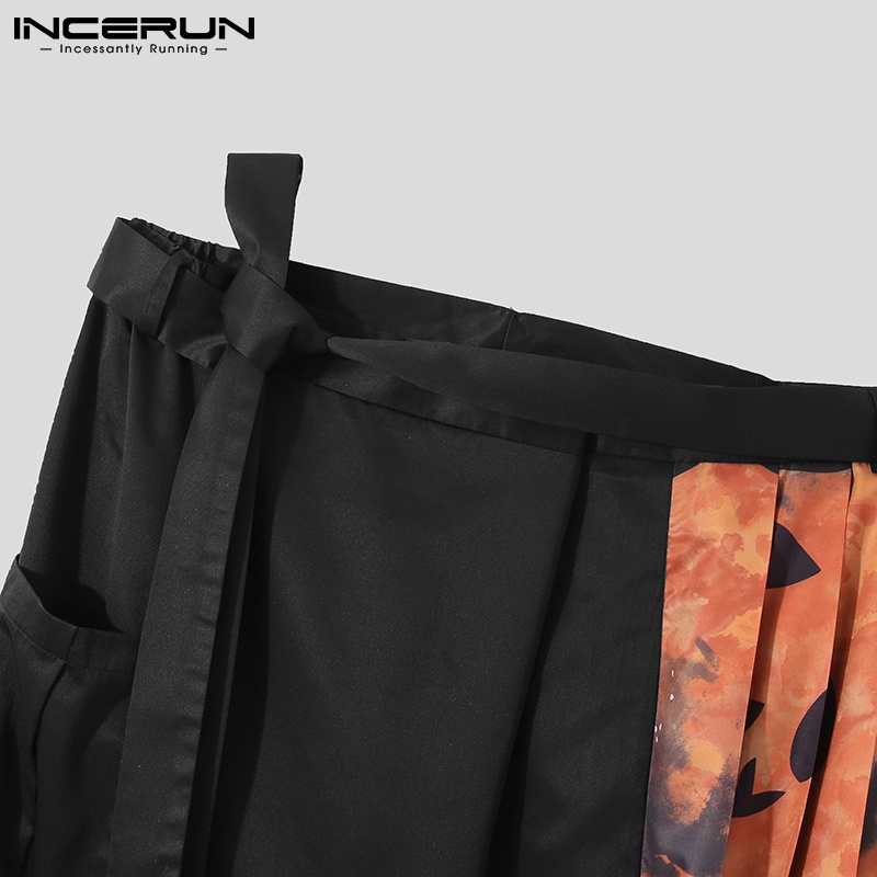 INCERUN Quần Dài Dáng Rộng Phối Dây Nịt In Họa Tiết Độc Đáo Thời Trang Mùa Hè Cho Nam