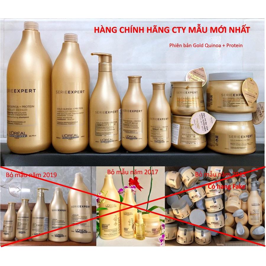 Dầu gội , dầu xả, hấp dầu phục hồi tóc hư tổn cao cấp Loreal Serie Expert Gold Quinoa + Protein Absolut Repair | BigBuy360 - bigbuy360.vn