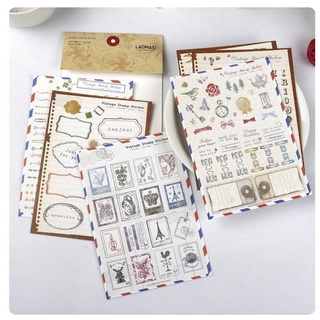 Set 6 tờ sticker vintage tem thư trang trí sổ, bullet journal