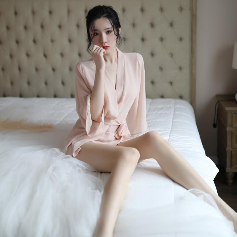 Đồ ngủ Sexy kiểu áo sơ mi che quần quyến rũ - Màu da  ཾ