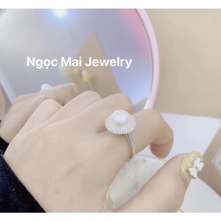 Nhẫn nữ bạc ta viền đá bọc trai sang chảnh quý phái - Ngọc Mai Jewelry
