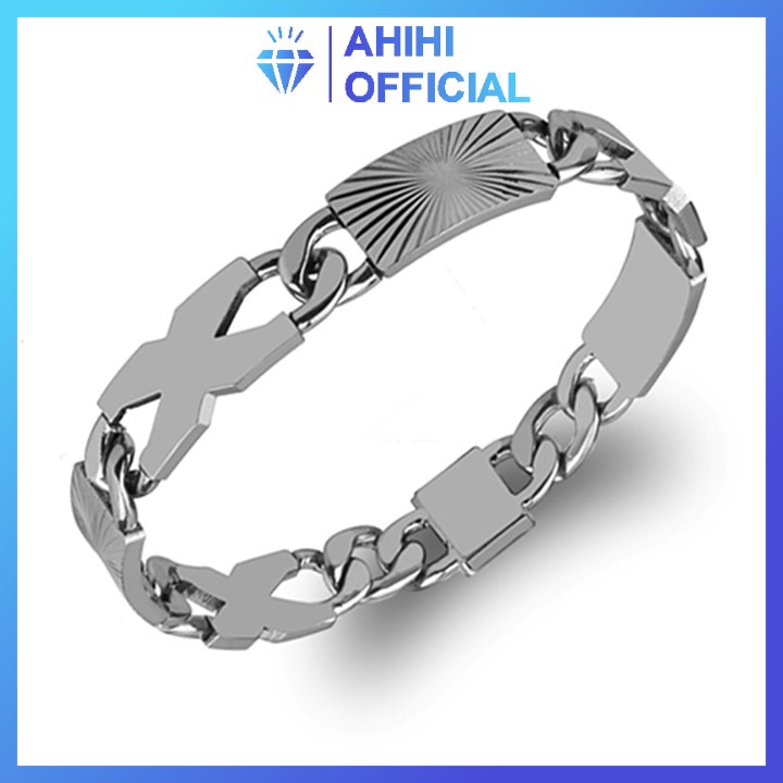 Lắc tay nam thời trang inox cao cấp rẻ đẹp titan thép không gỉ kiểu lặc cách điệu chữ X móc máy ahihi.official PTLTNA119