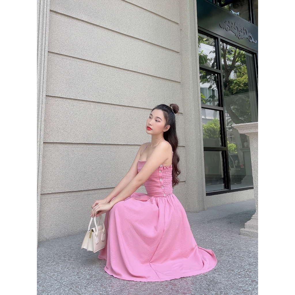 Đầm xòe dây xếp ly ngực sang trọng đính nút độc đáo Vanessa DD14 Cin House