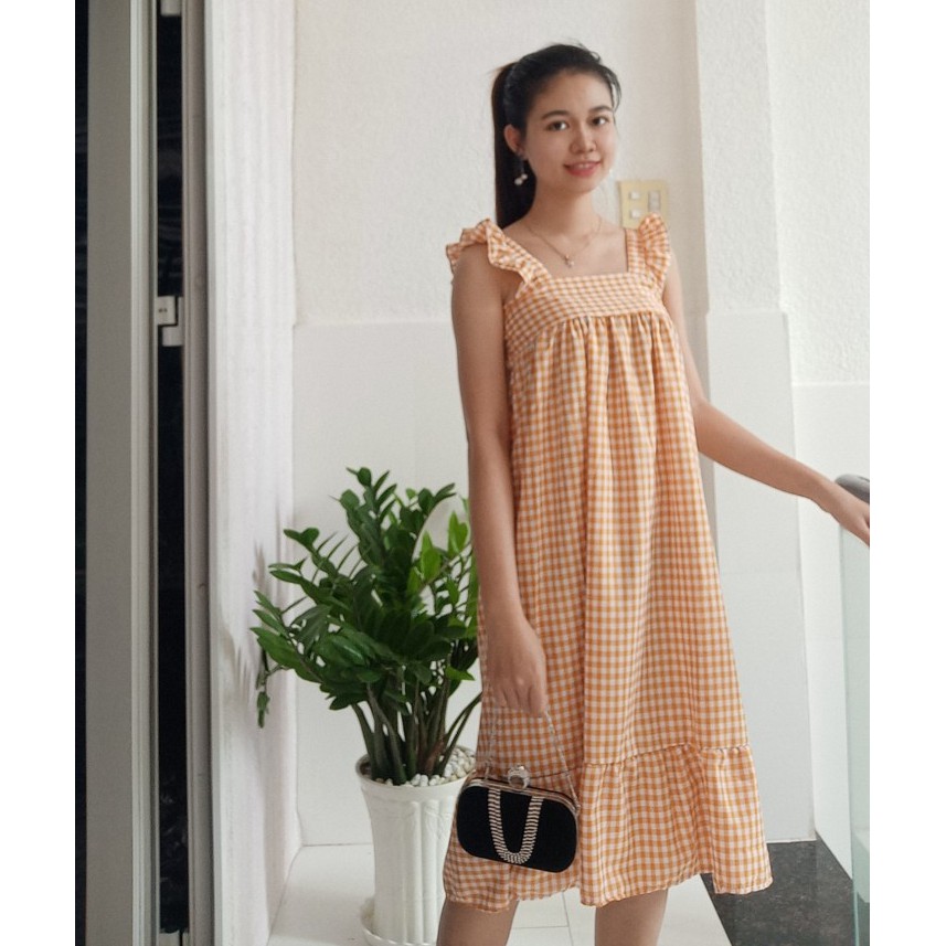 Đầm suông nữ caro dáng dài form suông đuôi cá nhẹ nhàng | BigBuy360 - bigbuy360.vn