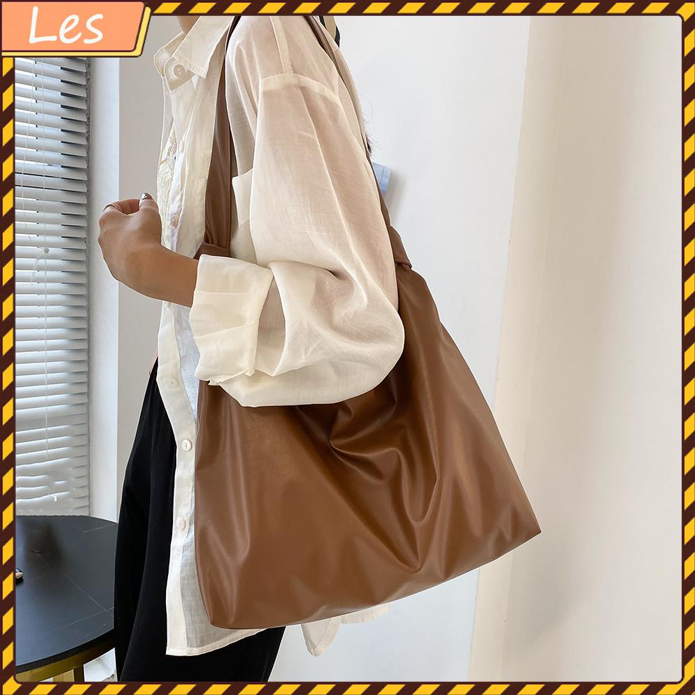 Túi xách da PU dung tích lớn màu trơn phong cách cổ điển cho nữ