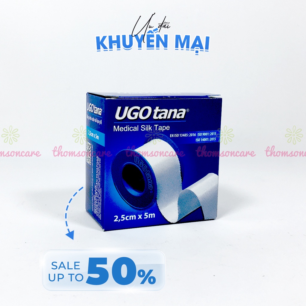 Băng dính vải y tế UGOTANA - bản nhỡ 2,5cm x dài 5m - băng keo mềm sơ cứu vết thương