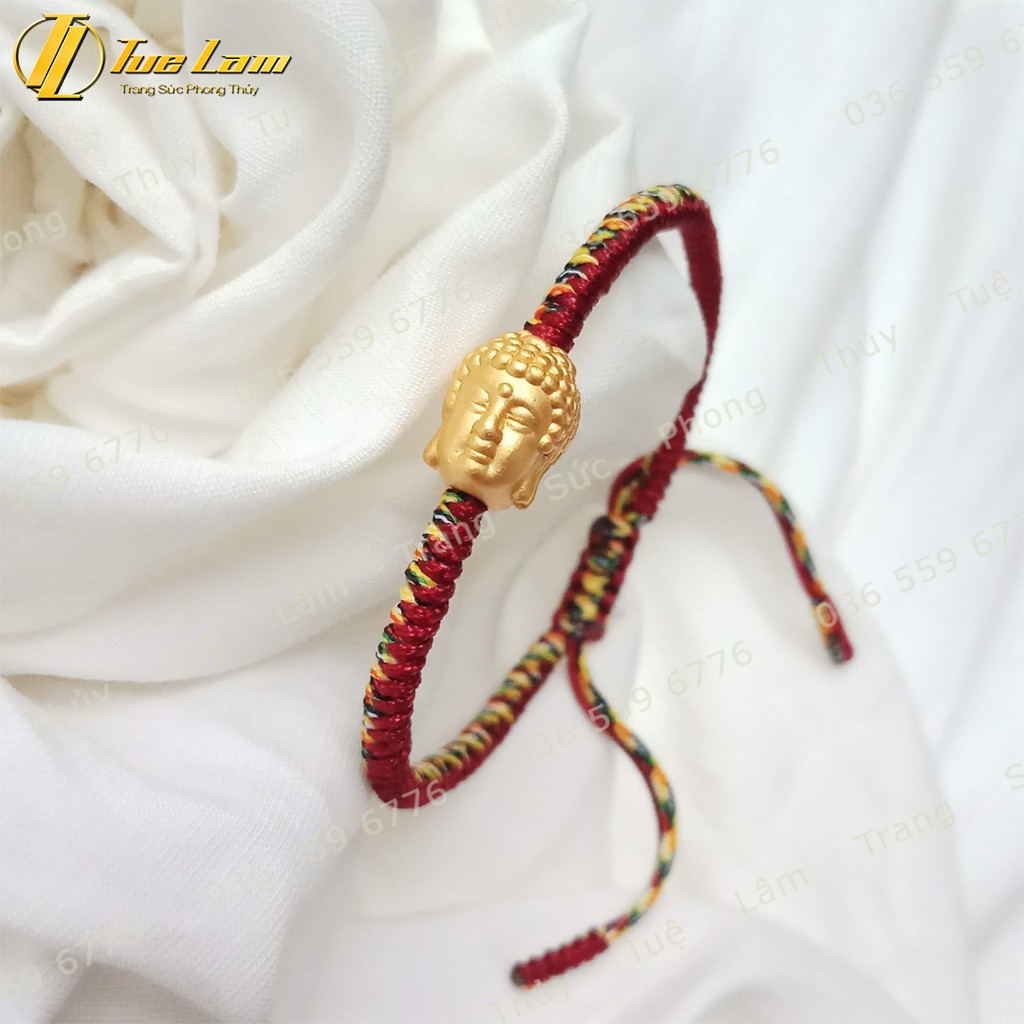 Vòng tay chỉ tây tạng may mắn bện charm phật bạc S925 mạ màu vàng bình an - Tuệ Lâm