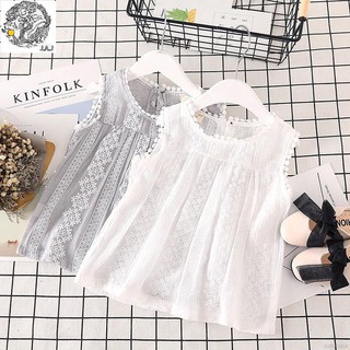 Áo Cotton Không Tay Phối Tua Rua Thời Trang Mùa Hè Cho Bé Gái 1-6 Tuổi