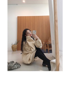 Áo len vặn thừng oversize form rộng dáng dài cổ tròn