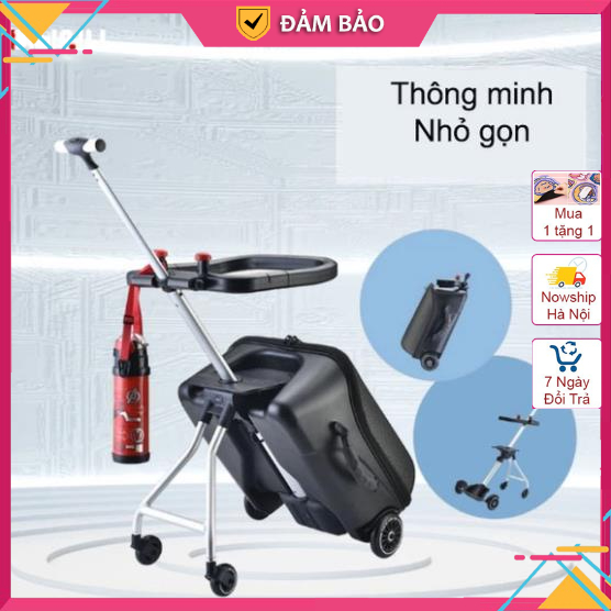 Valy kéo du lịch cho bé kiếm xe đẩy em bé có đai an toàn và khóa hải quan chắc chắn, Vali cho bé ngồi chính hãng QBox