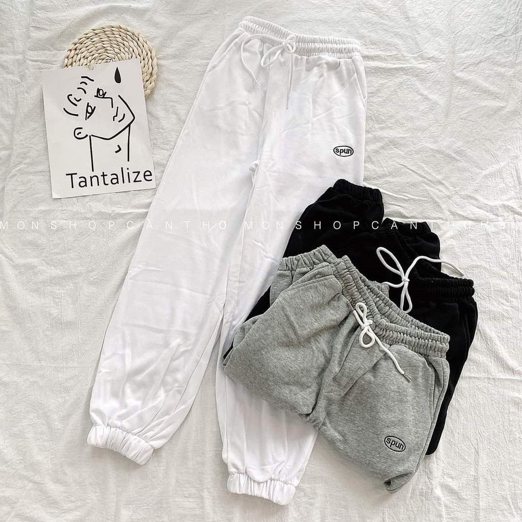 [Mã FAMAYWA2 giảm 10K đơn 50K] QUẦN THUN NỮ JOGGER - QUẦN BO ỐNG SPUN UNISEX 3 MÀU - SPUN PANTS ĐEN TRẮNG XÁM