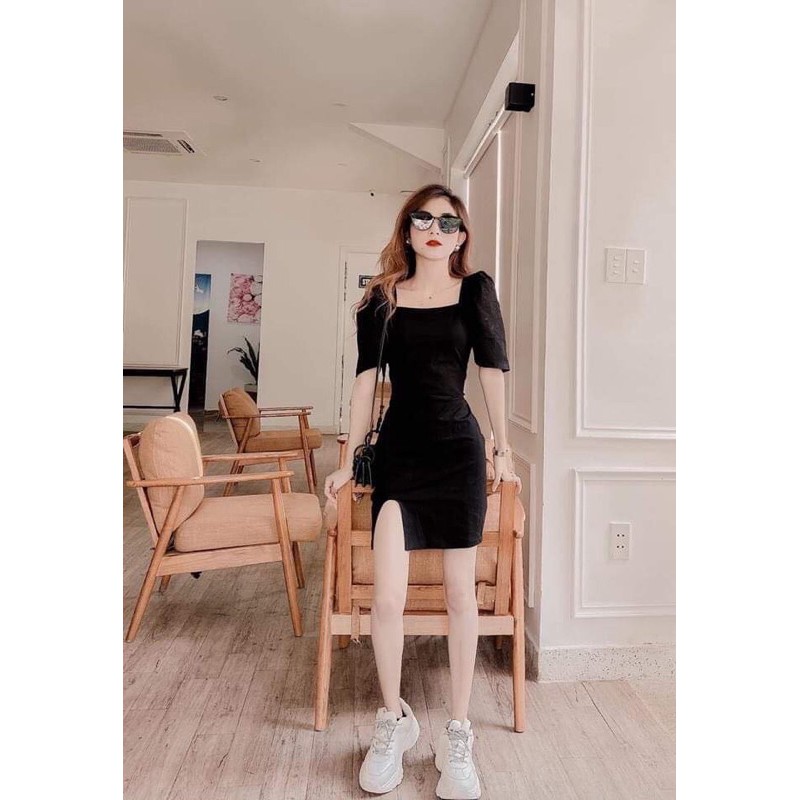 Váy khuyết gối tay phồng NT12 | BigBuy360 - bigbuy360.vn