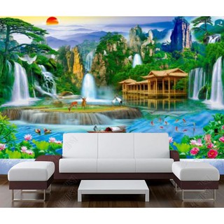 Tranh dán tường 3D phong thủy - thác nước (Kích thước theo yêu cầu)