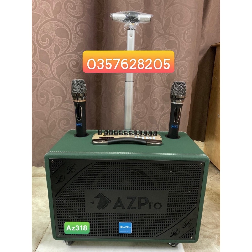 Loa Bluetooth AZpro AZ-318 Karaoke Mini, Loa kéo di động AZPro AZ-318 Bass 20 kèm 2 Micro