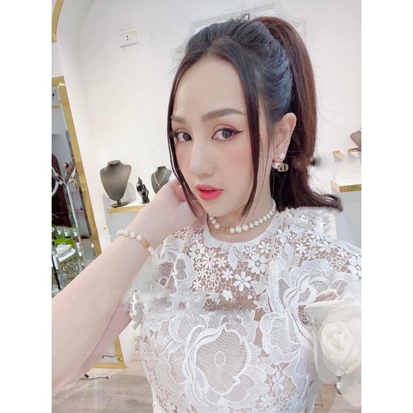 Set khuyên tai + vòng cổ CD ngọc cực hot, khuyên tai nữ thời trang