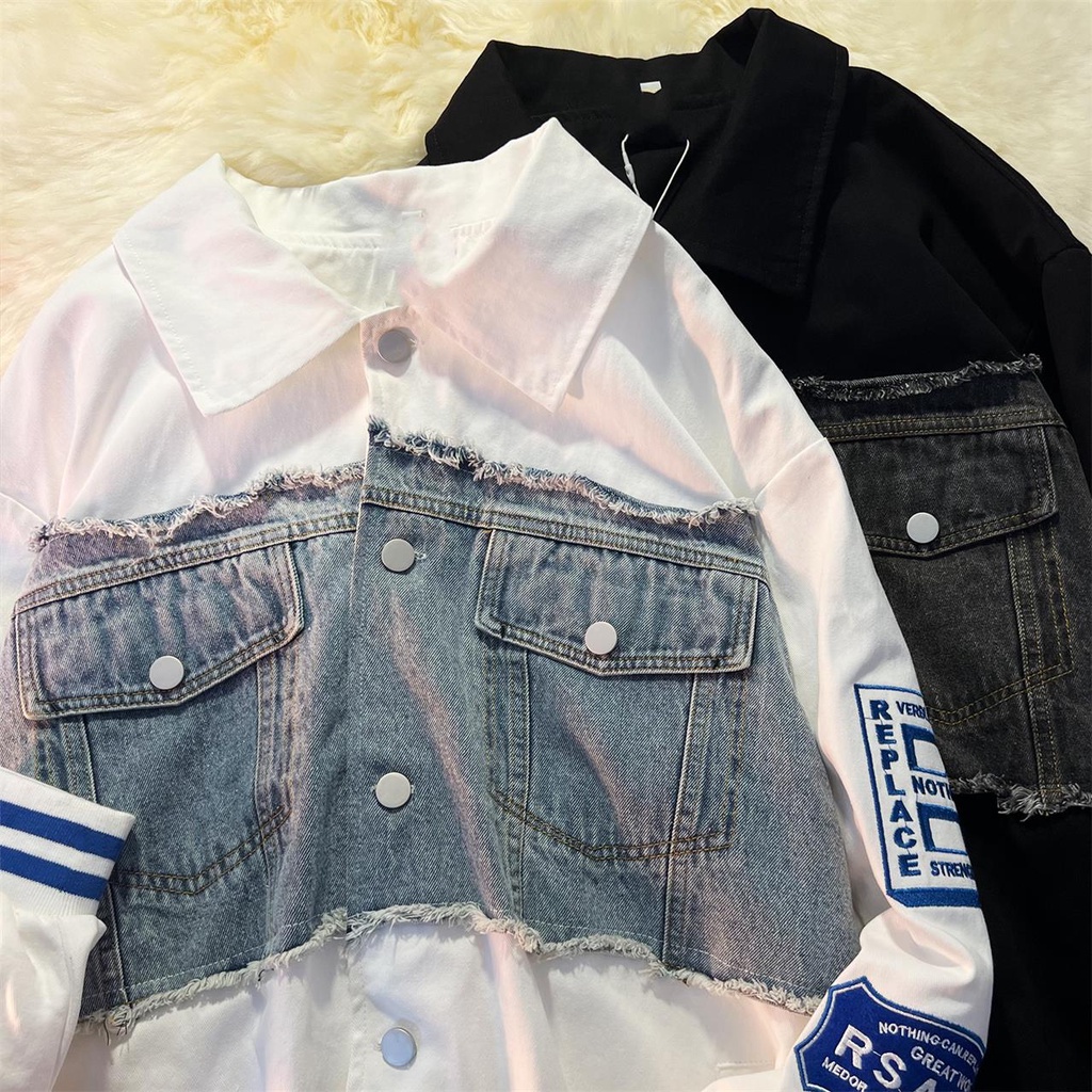 Áo khoác denim ZHELIHANGFEI dáng rộng phong cách retro Mỹ cá tính