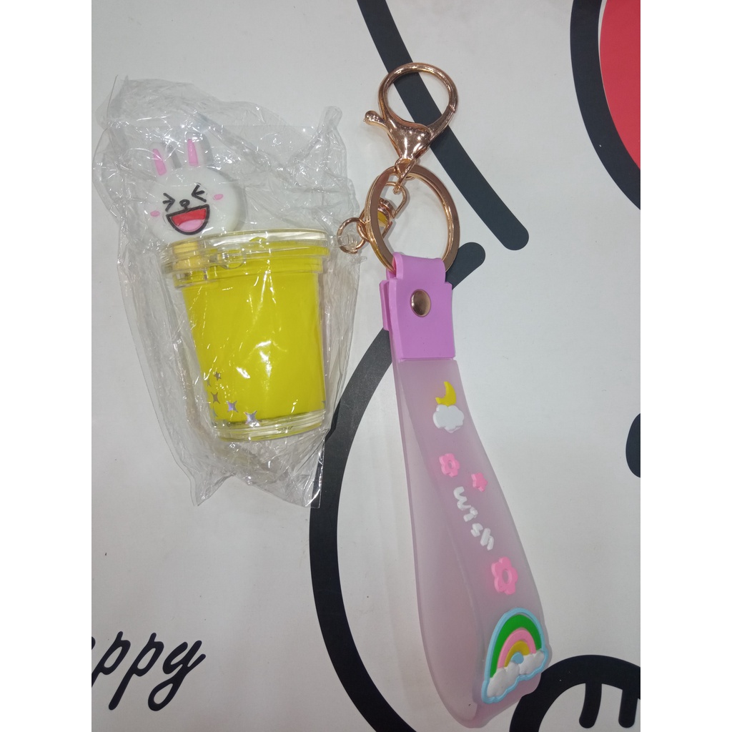 Móc Khóa Hình Ly Trà Sữa Thỏ Có Kim Tuyến