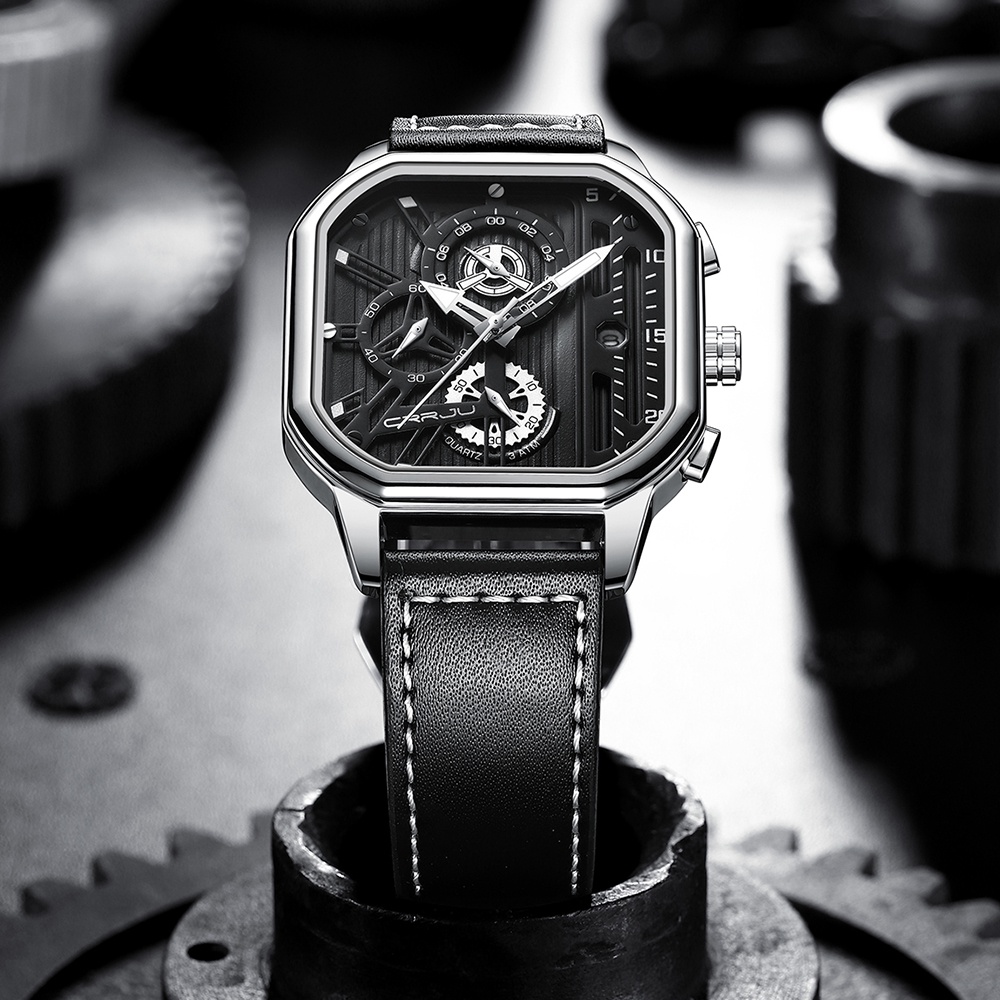 Đồng hồ đeo tay CRRJU 2302 bộ máy quartz dây đeo bằng da chống thấm nước thời trang thể thao cho nam