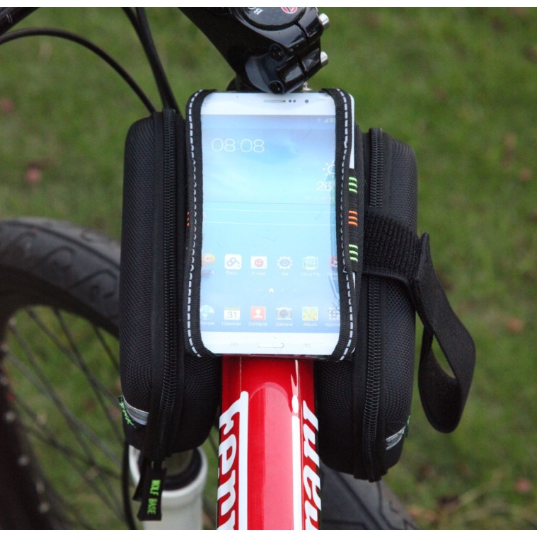 túi treo khung trước xe đạp form cứng + bao điện thoại đeo cánh tay Wolf base