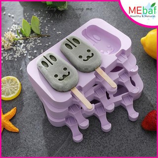 [TẶNG KÈM QUE GỖ] Khuôn làm kem hoạt hình 3 ngăn chất liệu silicone