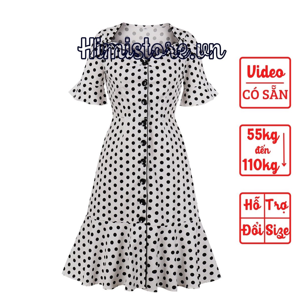 ĐẦM CHỮ A CÔNG SỞ BIG SIZE NỮ NỀN TRẮNG CHẤM BI ĐEN TRẮNG - HIMISTORE - HM344