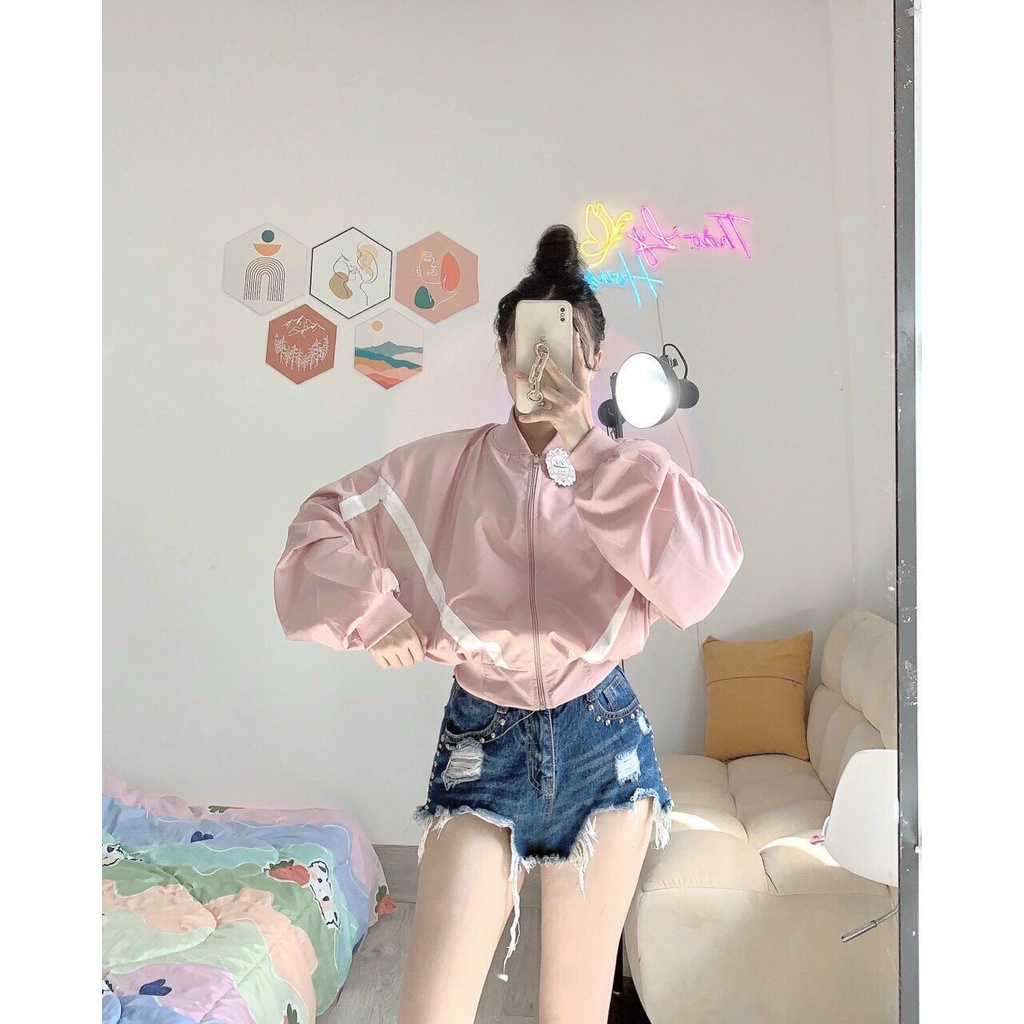 Áo Khoác Dù Croptop Phối 1 Sọc Form RỘng Kiểu Cánh Dơi Cá Tính Trẻ Trung Nữ Giá Siêu Rẻ