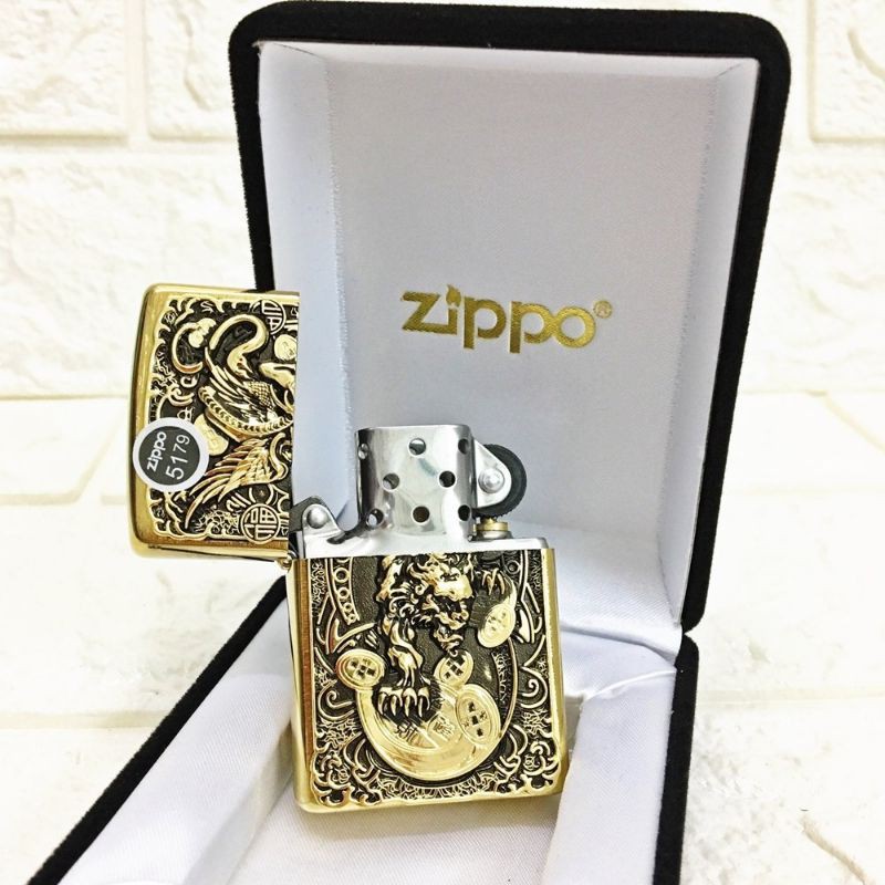 phụ kiện zippo đồng thau khắc hình tỳ hưu