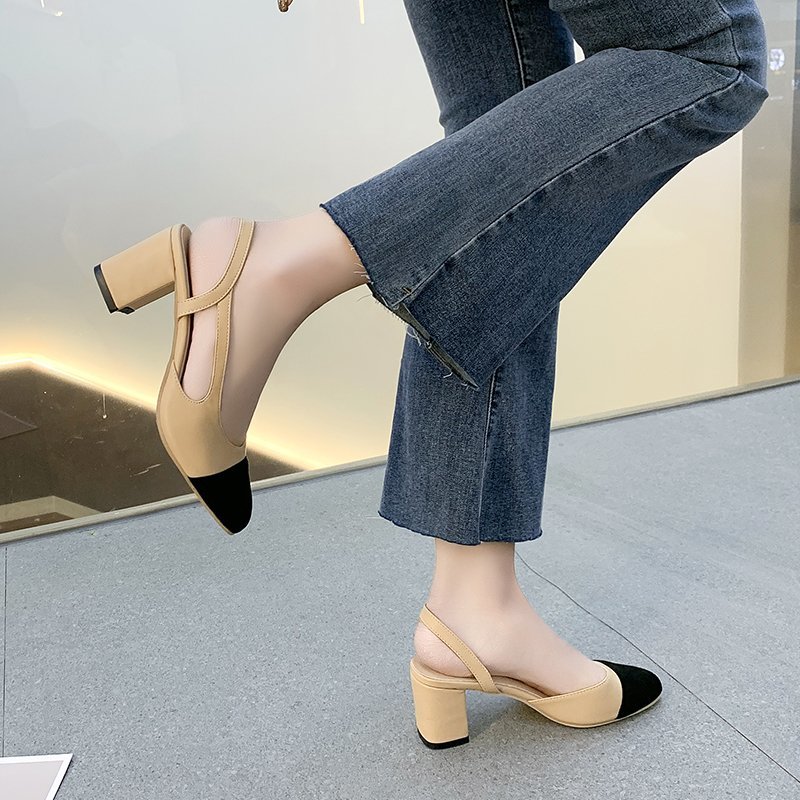 Giày Cao Gót Thông Thường Dành Cho Nữ, Giày Slingbacks Giữa Gót Với Nhiều Màu Sắc Hỗn Hợp (Mũi Tròn)