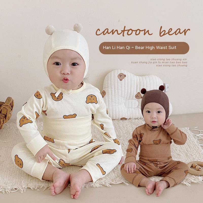 Bộ Quần Áo Vải Cotton Lưng Cao Xẻ Tà Kiểu Hàn Quốc Thời Trang Xuân Thu Cho Bé
