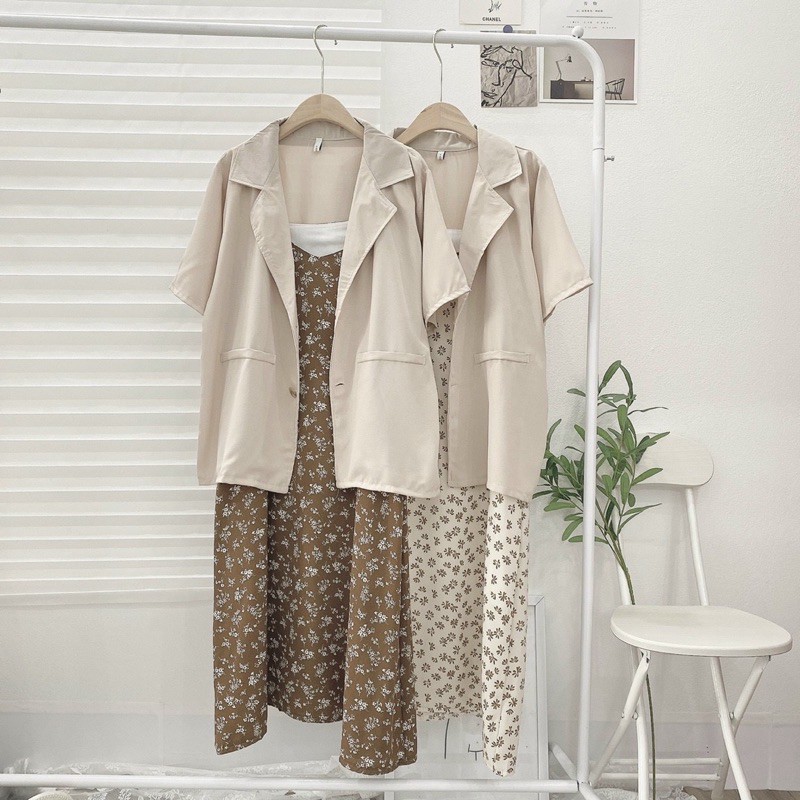 SET ÁO BLAZER ĐẦM 2S HOA(XẢ KHO ẢNH THẬT 100%)