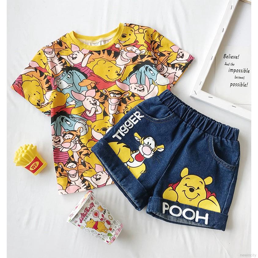 Bộ đồ bộ ngắn tay in hình gấu Pooh dễ thương dành cho bé trai