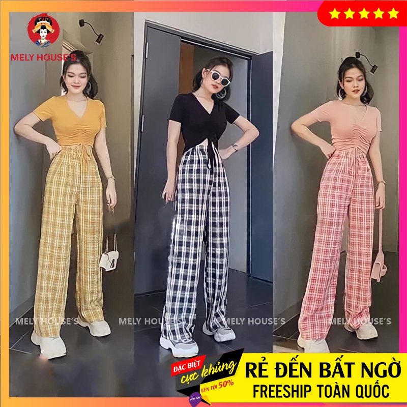 Quần Kẻ Caro Nữ Ống Rộng Nhiều Màu Nổi Bật QA04, Quần ống xuông kẻ caro Mely House's