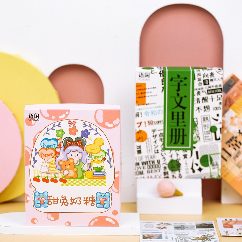 Hộp Sticker Vintage Trang Trí Xinh Xắn 50 tờ