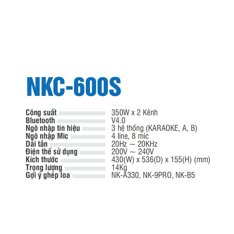 Ampli NIKOCHI NKC-600S - Kết nối Bluetooth, Công suất 700W/2CH